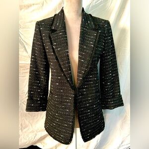 Tahari ASL Black, White, Silver Sparkle Tweed Blazer, Size 6